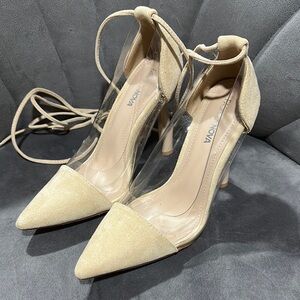 Fashion Nova Beige and Clear Heels